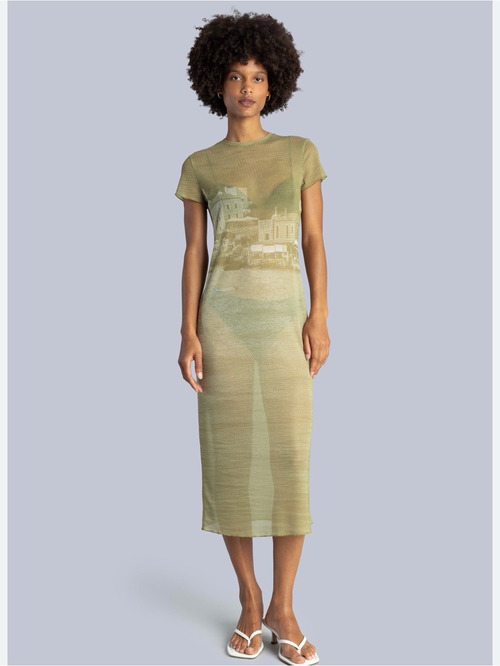 Sheer Olive Green Knit Swim Cover Dress - Women